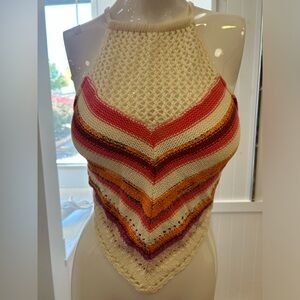 New Crochet Top Tie in the back Cream, Pink, Orange, Purple, Magenta/Dark red
